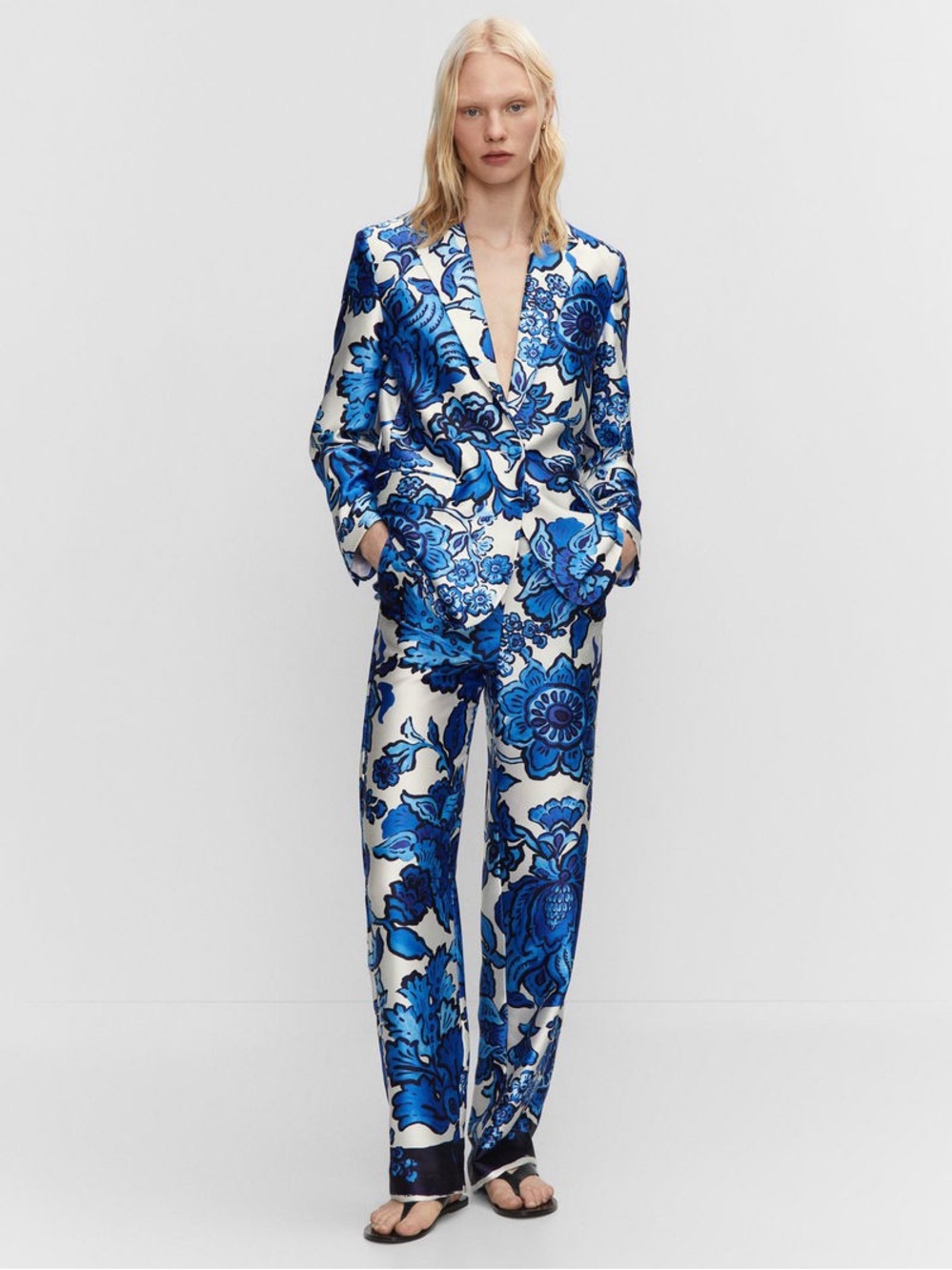 MANGO Berries Floral Sateen Italian Fabric Blazer & Pants SET SZ M/L